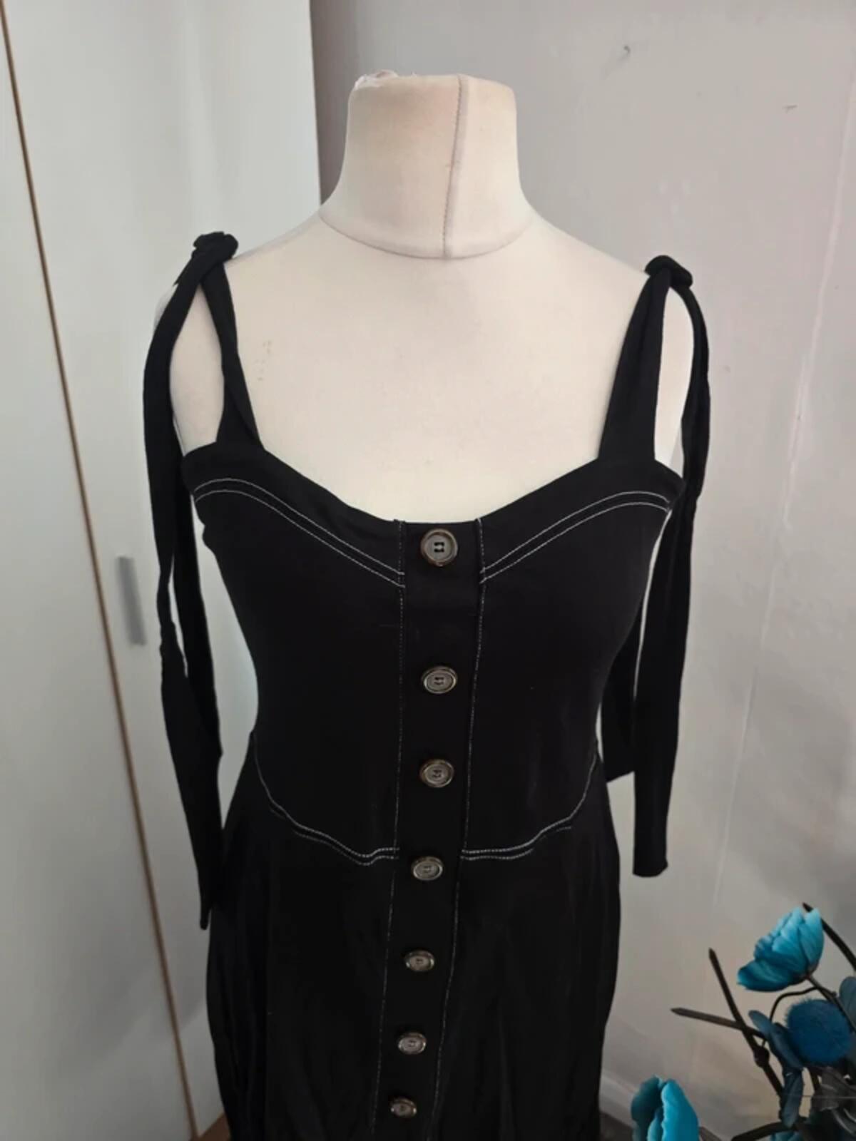 ASOS Black Embroidered Cotton Midi Dress NWT Size 12
