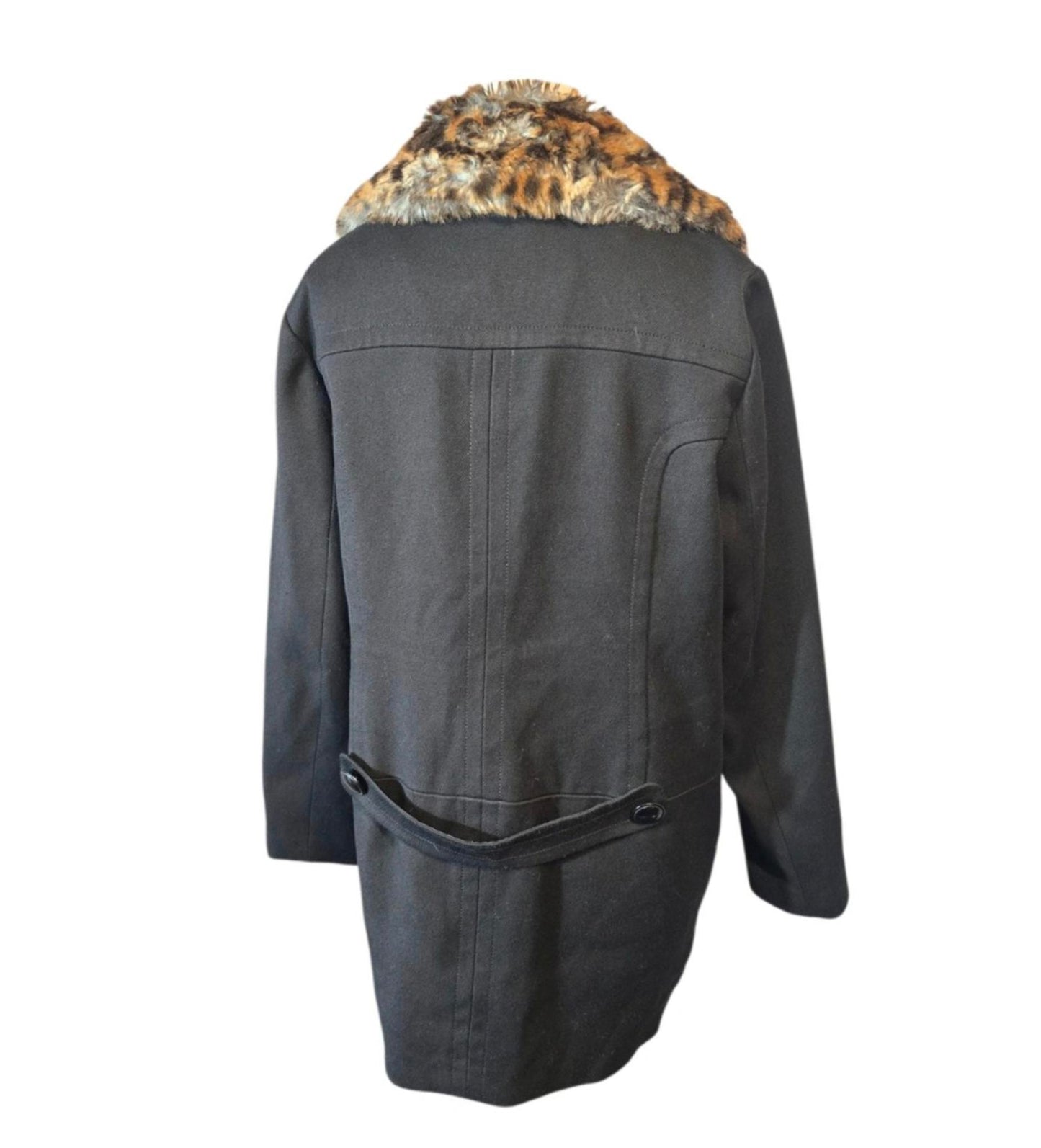 Next Coat Black Size 14 Faux Fur Collar Smart Causal