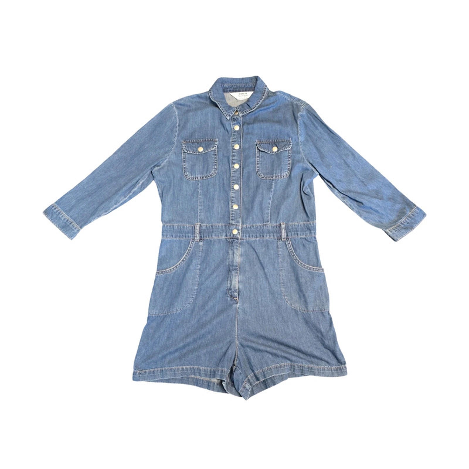 Miss Selfridge Denim Playsuit Blue Size 14 Petite Long Sleeve