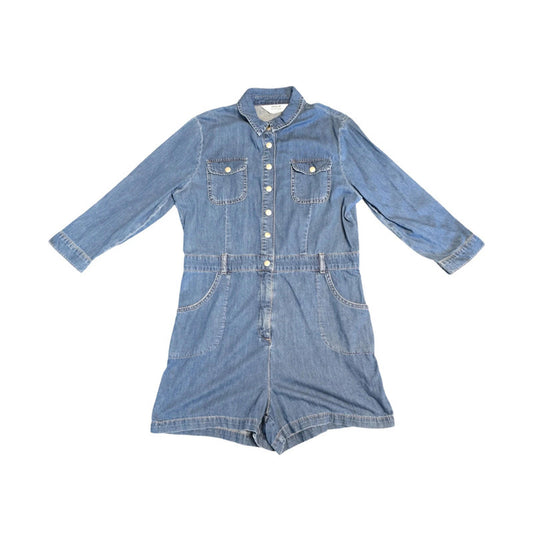 Miss Selfridge Denim Playsuit Blue Size 14 Petite Long Sleeve
