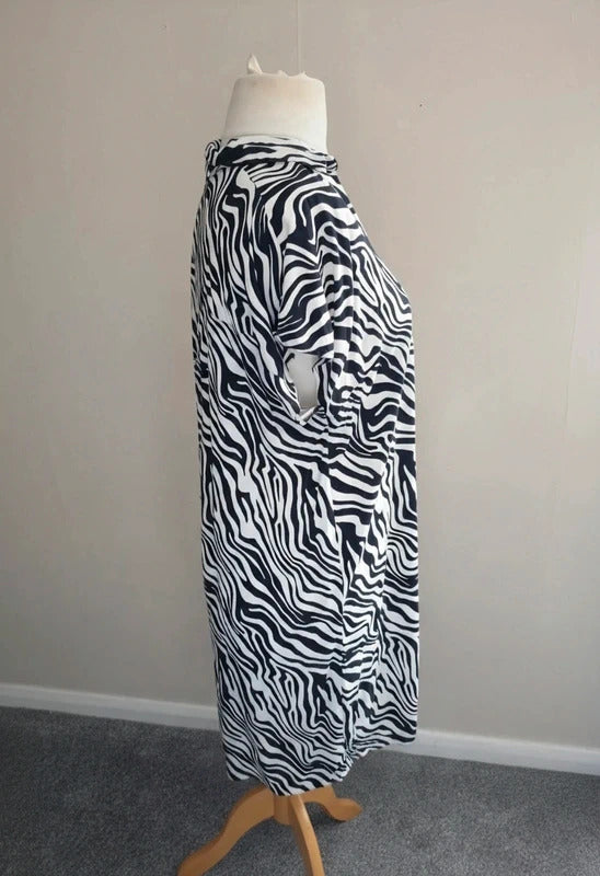 George Women's Black & White Zebra Print Knee-Length Shift Dress Size 12