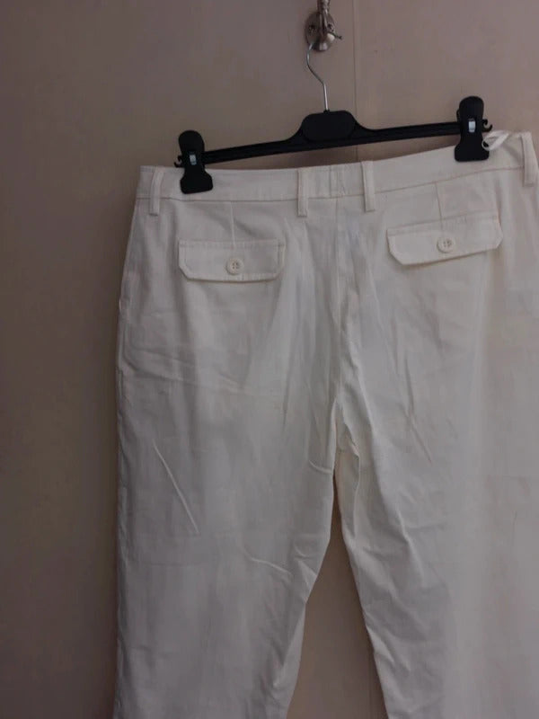 Per Una White High-Waist Cropped Trousers Cuffed Hems Size 14
