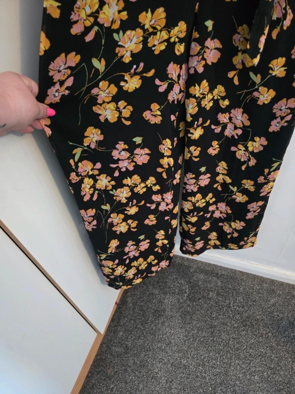 Warehouse Black Floral High-Neck Wide-Leg Jumpsuit Size 12