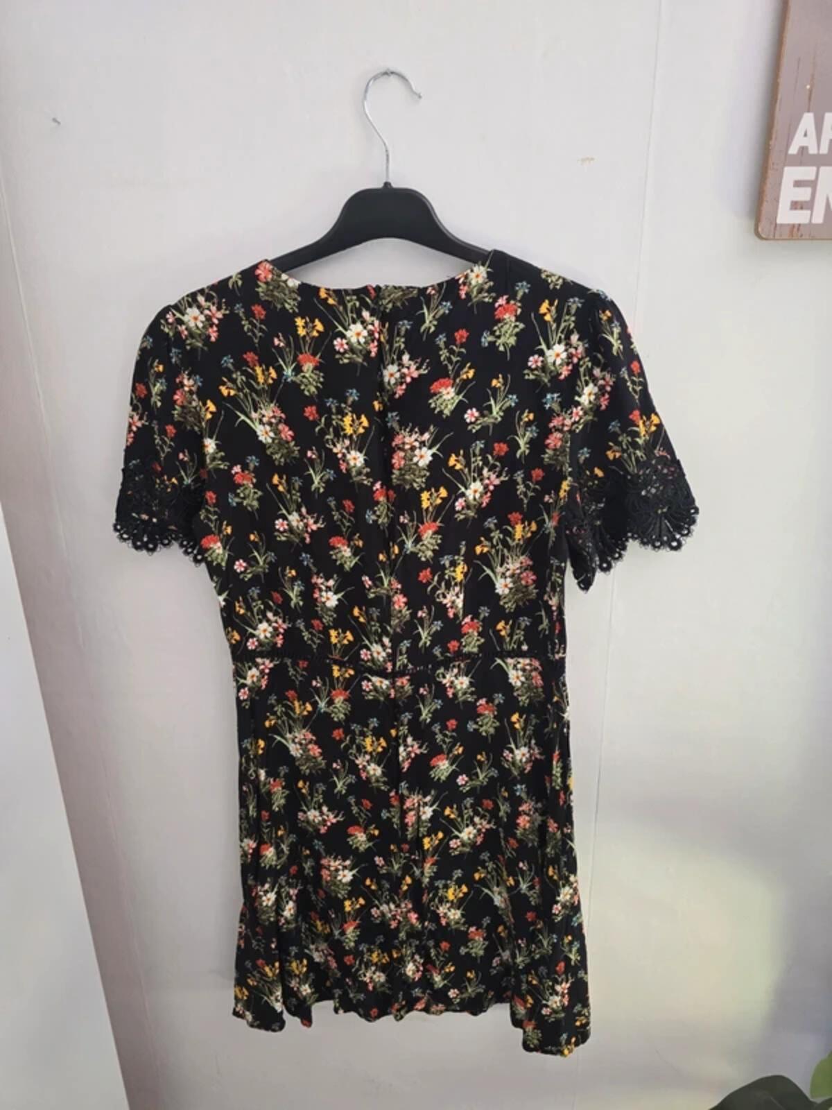 Oasis Black Floral Lace Detail Dress Size 10