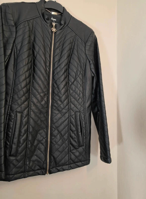 Dennis Basso Black Quilted Faux Leather Jacket Zip Up XS Size 8-10