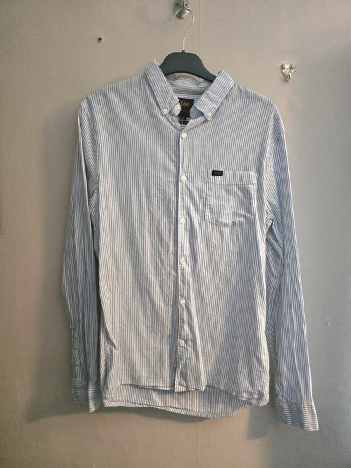 Lee Men's Blue & White Striped Long Sleeve Slim Fit Shirt Size Medium