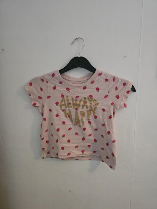 Primark Girls Pink Strawberry Print Cotton T Shirt Age 3-4 Years