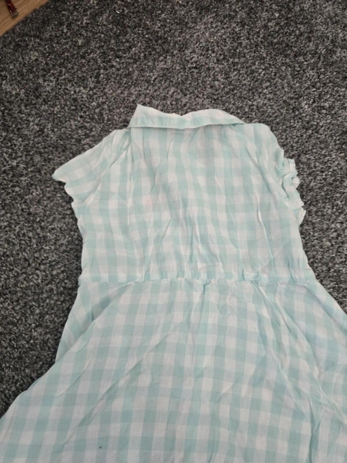 H&M Girls Mint Green & White Checked Collared Summer Dress Age 12-18 Months