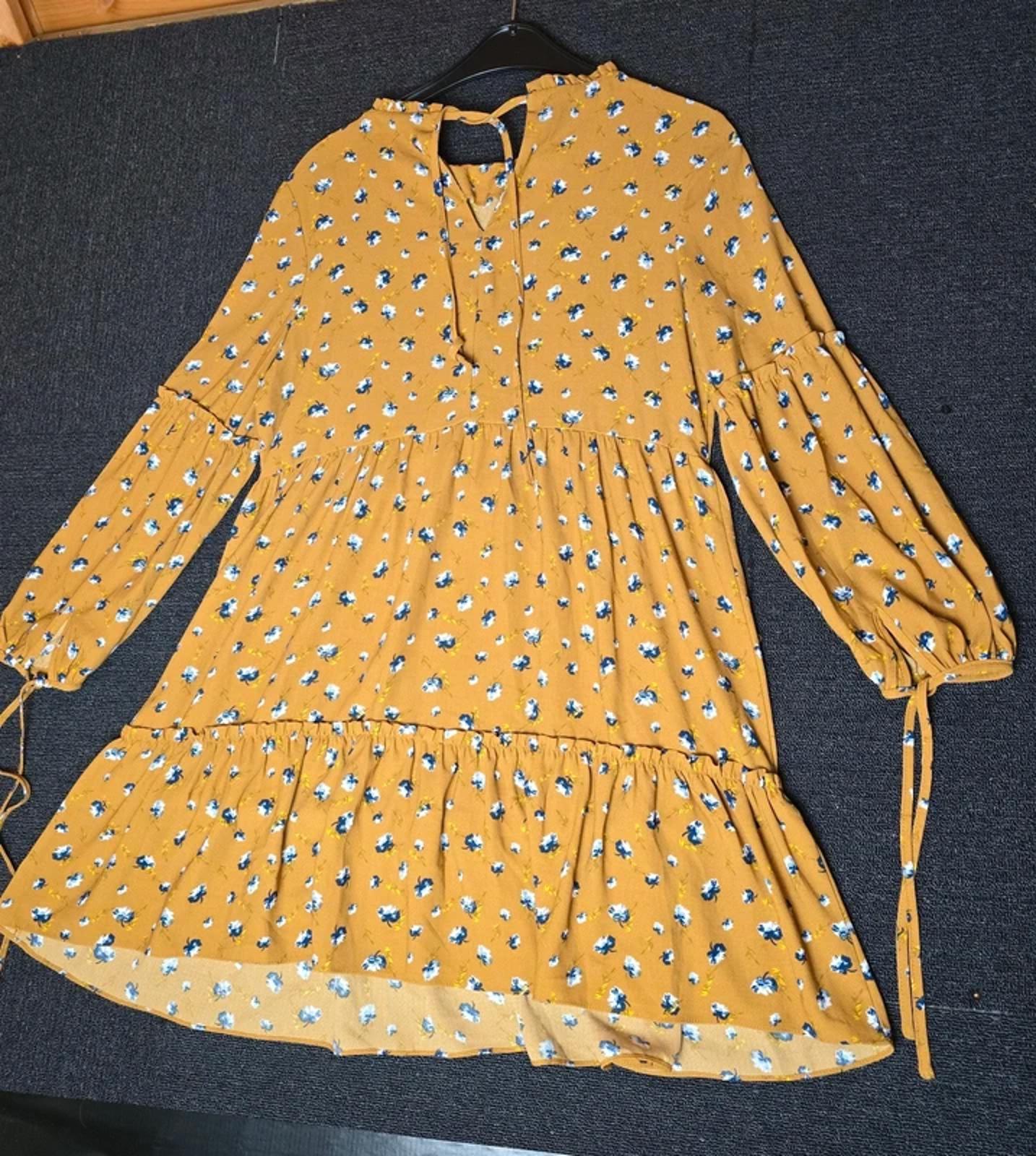 George Mustard Floral Midi Dress Size 12 Long Sleeve Floaty Style