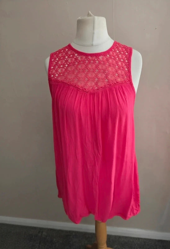 George Pink Crochet Detail Sleeveless Longer Length Vest Top Size 12