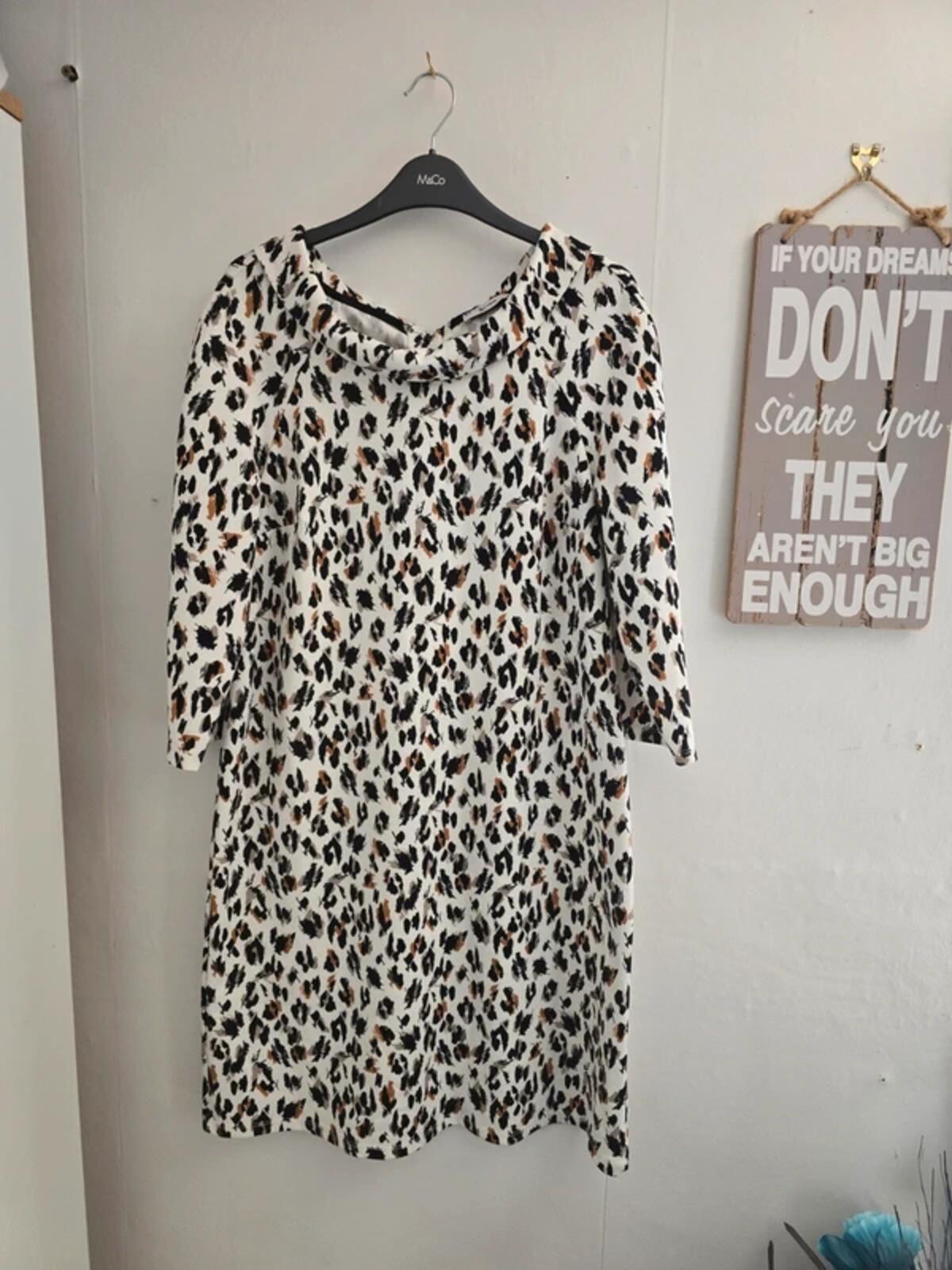 Tu White & Brown Animal Print Collared Midi Dress Size 12