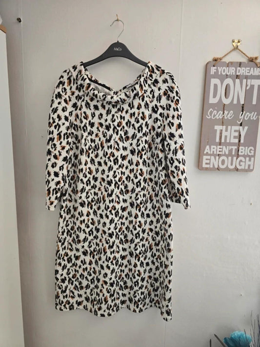 Tu White & Brown Animal Print Collared Midi Dress Size 12