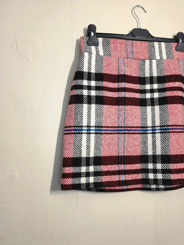 Topshop Red Black & White Tartan Checked Mini Skirt UK 10