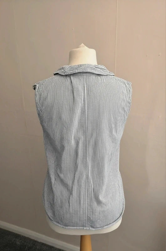 Bonmarché Blue & White Striped Sleeveless Glitter Shirt Top Size 14