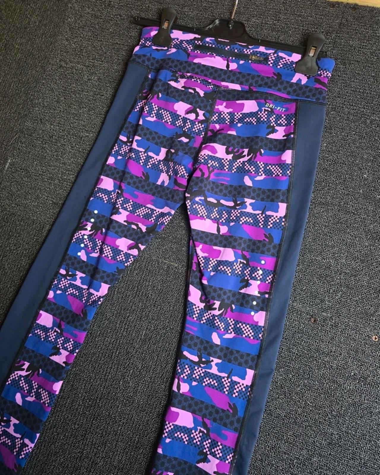 Nike Dri-FIT Leggings Purple Pink Print UK Size 8 Gym Yoga Running