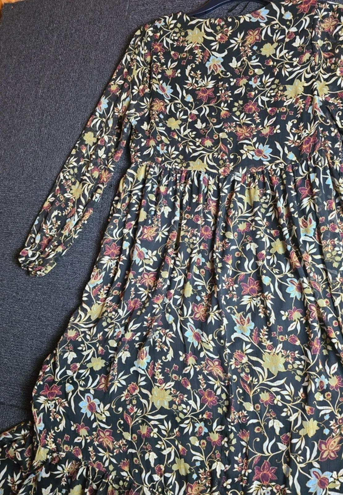 Bonmarché Floral Midi Dress Black Multi Colour Size 12 Long Sleeve