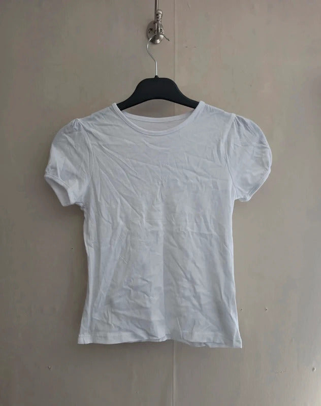 F&F Girls White Puff Sleeve T-Shirt – 6–7 Years