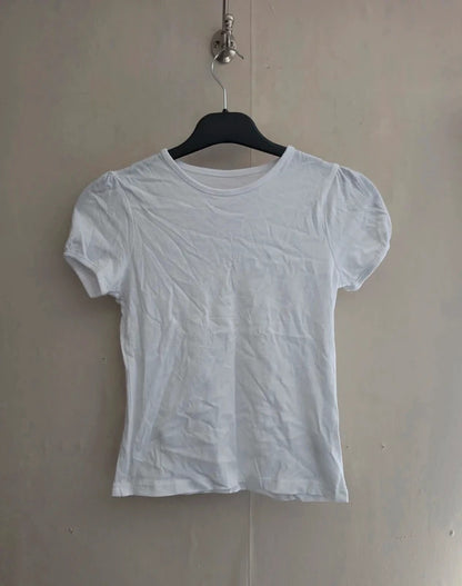 F&F Girls White Puff Sleeve T-Shirt – 6–7 Years