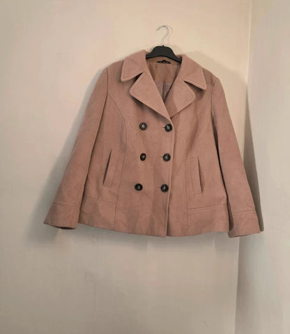 Marks & Spencer Beige Double Breasted Peacoat Jacket Size 18