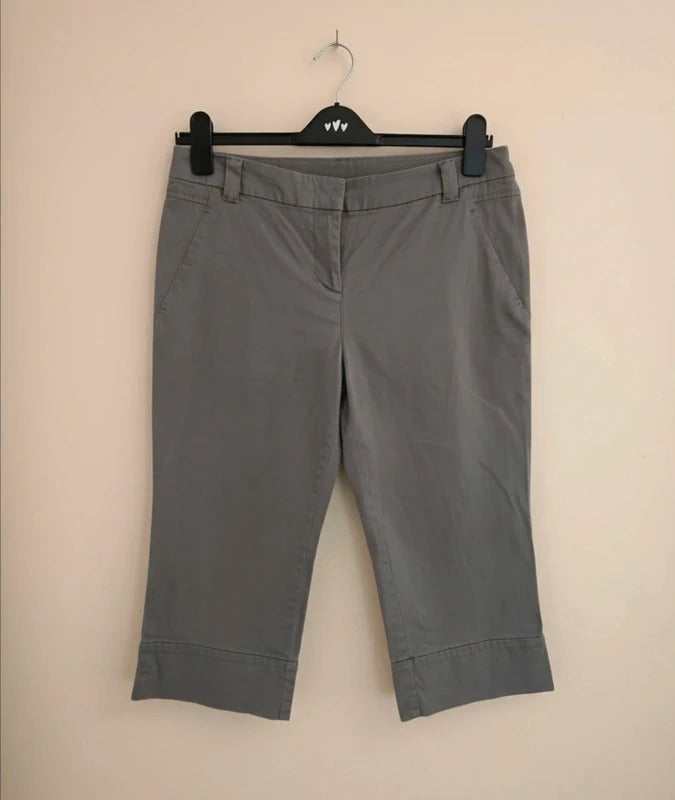 Next Grey Cropped Chino Shorts Size 12 Y2K Bootcut Wide Leg Crop Trousers