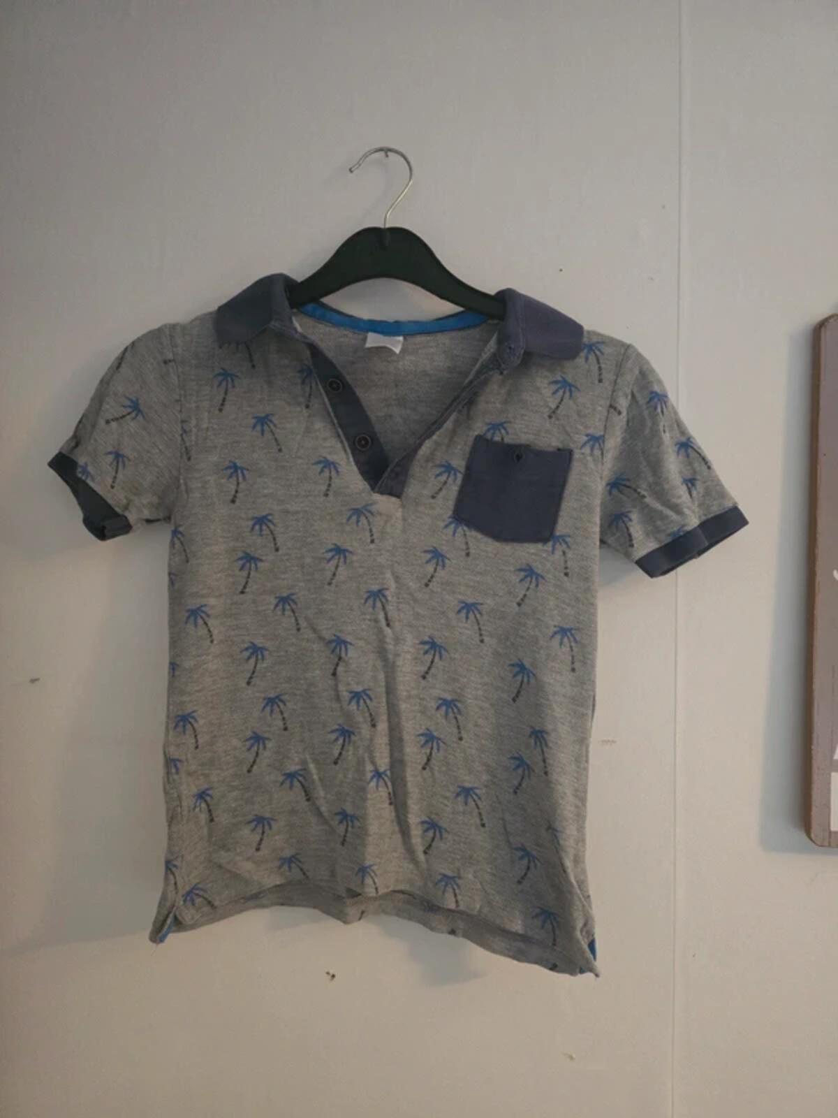 Boys Grey and Navy Palm Tree Print Polo Shirt Age 7 Years