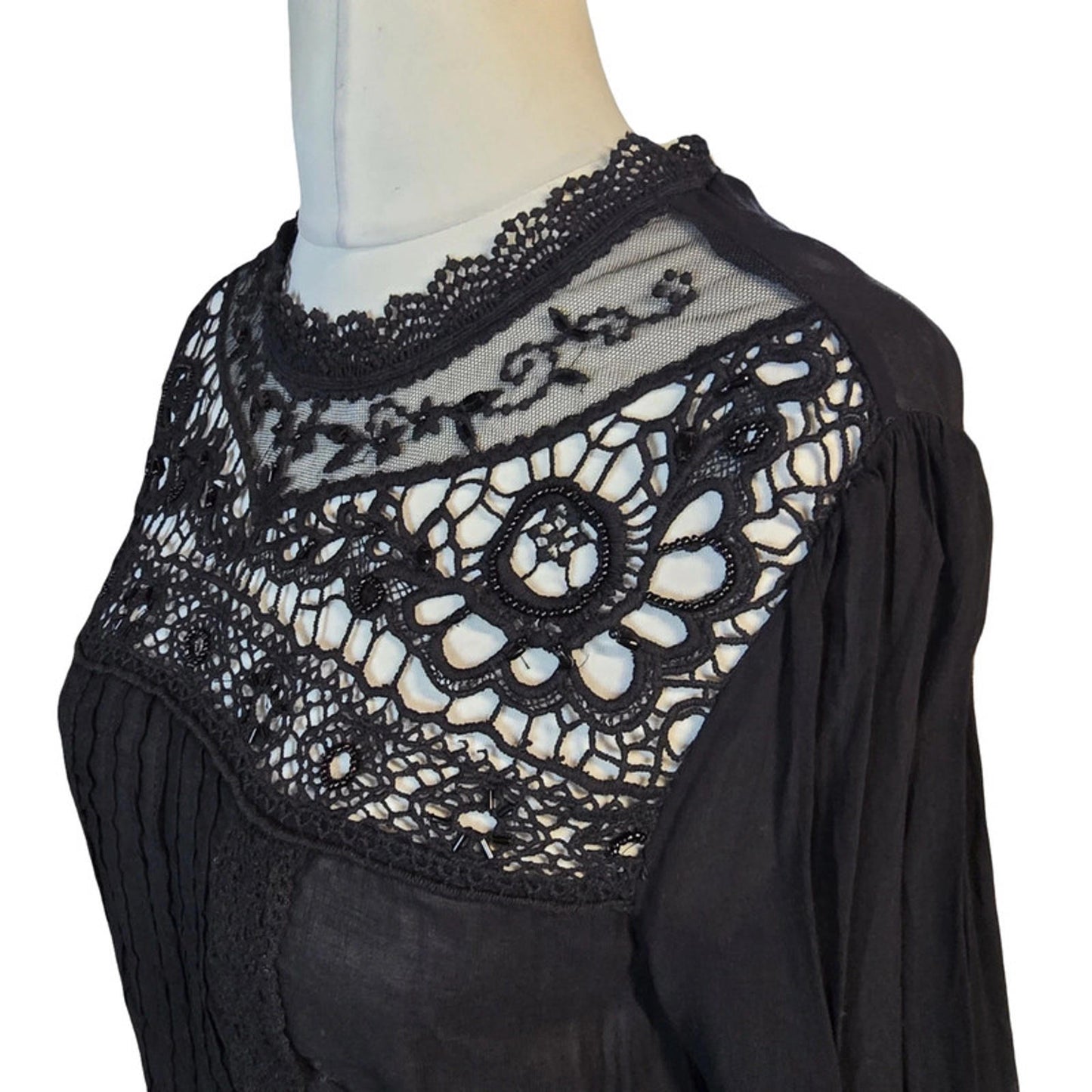 Monsoon Blouse Black Size 12 Lace 3/4 Sleeves New Work Formal