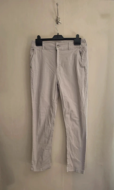 F&F Women's Beige Slim-Leg High-Waisted Chino Trousers Size 12