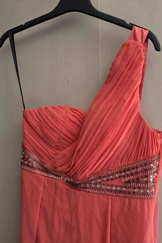 Little Mistress Coral One Shoulder Gem A-Line Dress NWT Size 12