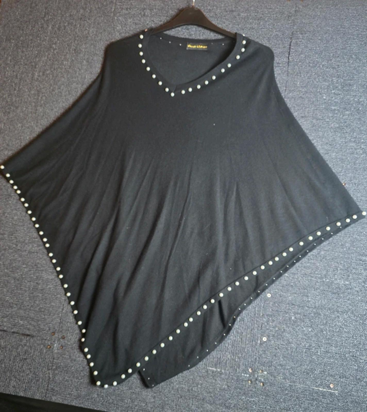 Frank Usher Poncho Black Size 16–22 Pearl Detail / Layering