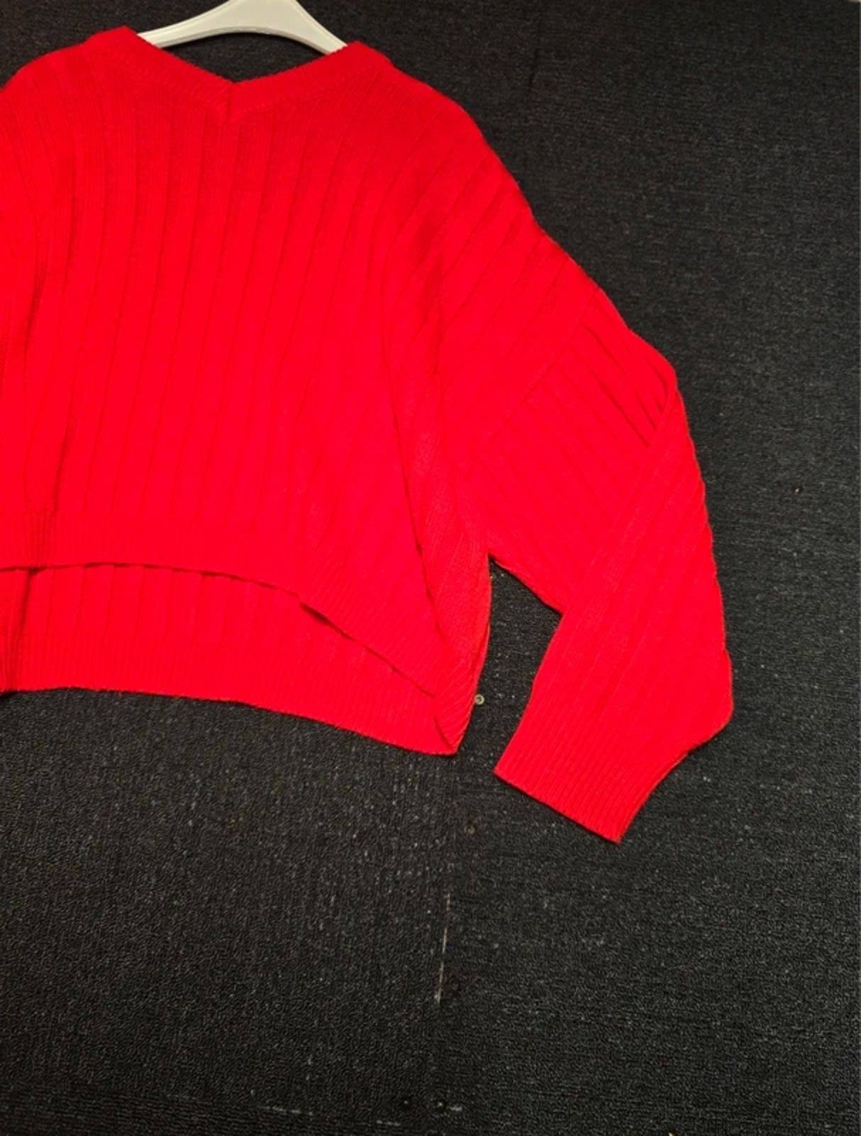 Topshop Red Ribbed Knit Jumper Size 16 Oversized V-Neck Slouchy Fit