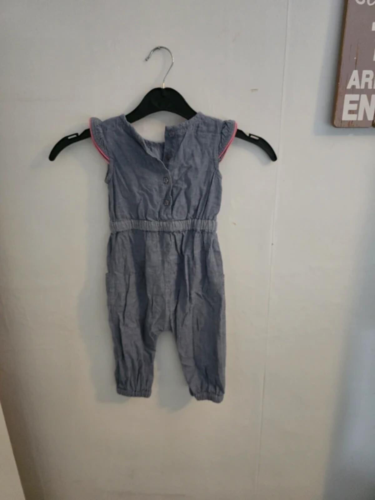 Monsoon Baby Girls Light Blue Denim Embroidered Romper Jumpsuit 6-12 Months