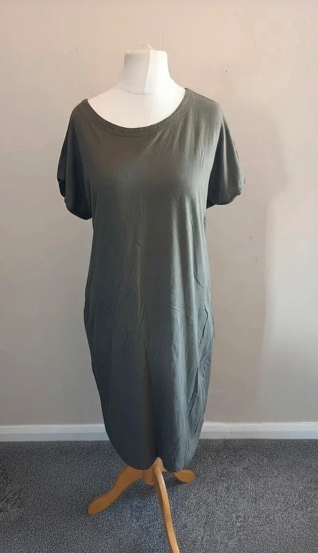 Next Khaki Green Short-Sleeved Casual Knee-Length T-Shirt Dress Size 16