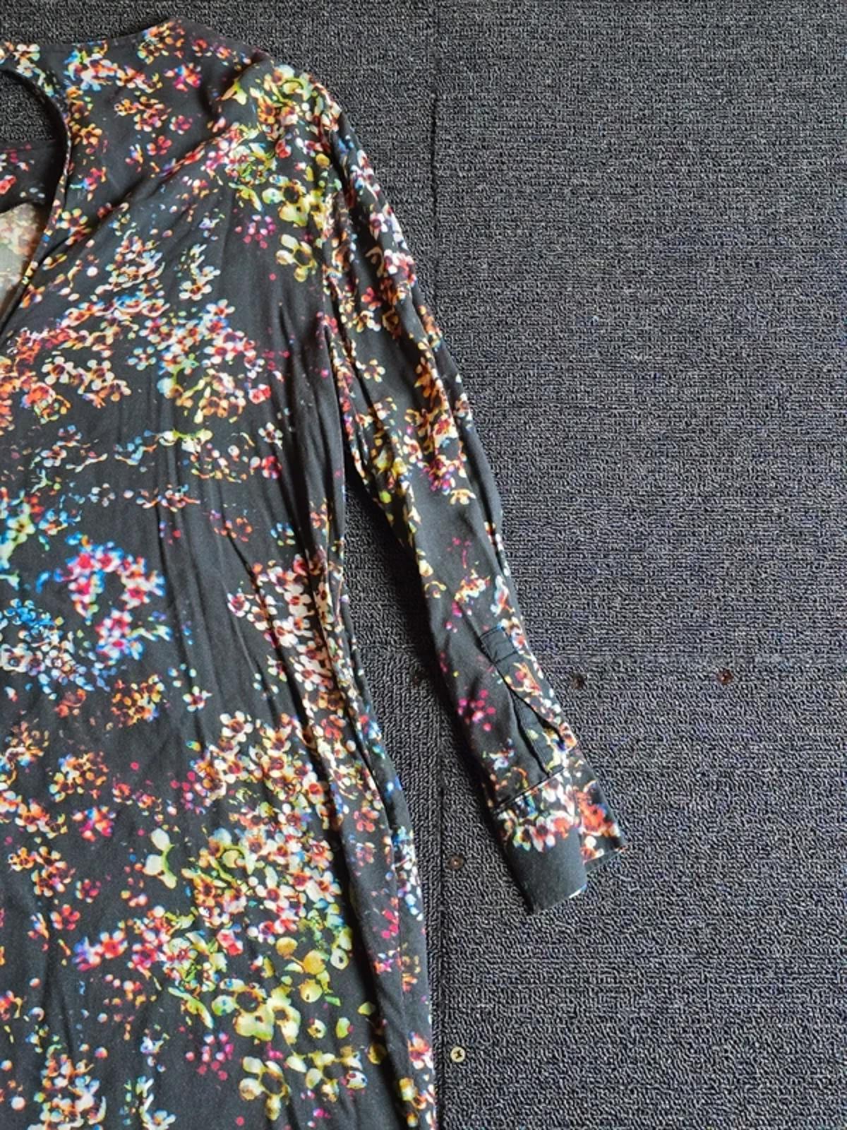 & Other Stories Black Floral Mini Dress UK Size 10 ¾ Sleeve Keyhole Back