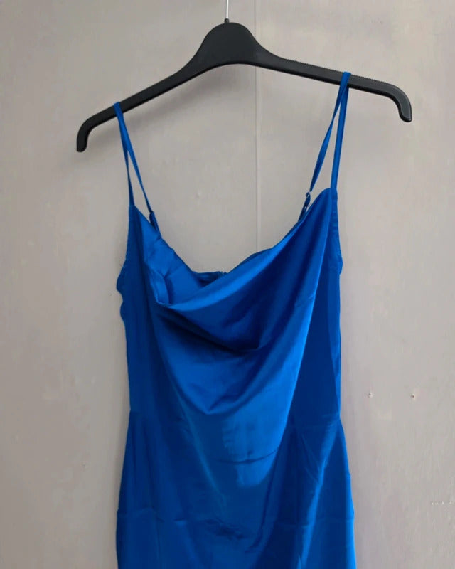 Parisian Royal Blue Silky Adjustable Strap Back Zip Mini Dress Size 10