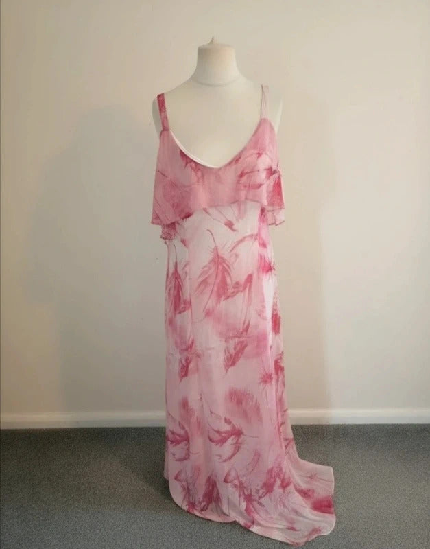 Roman Pink & White Layered Maxi Dress Size 14