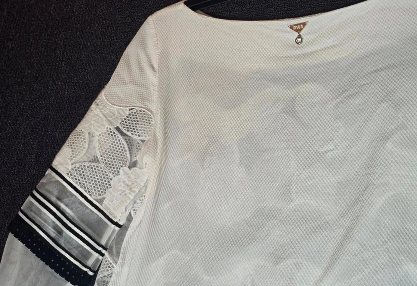 Maria Grazia Severi white & black lace floral top size 12