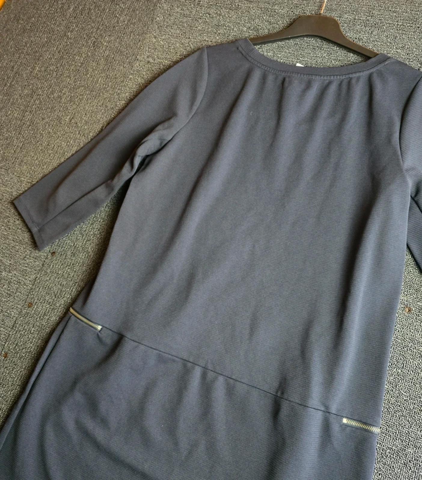 Next Navy Ribbed Dress Size 12 Knee Length Zip Pocket Smart Casual
