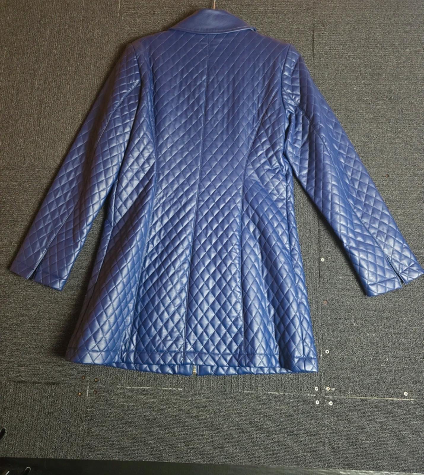 Dennis Basso Quilted Faux Leather Jacket Blue S Size 8/10 Mid Length Zip Up