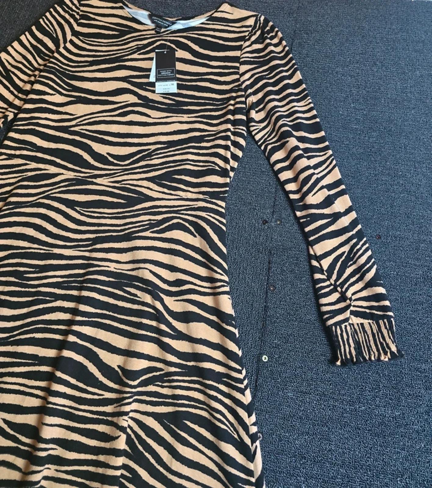 Dorothy Perkins Zebra Print Dress Brown Beige Size 16 Stretch Flared Hem