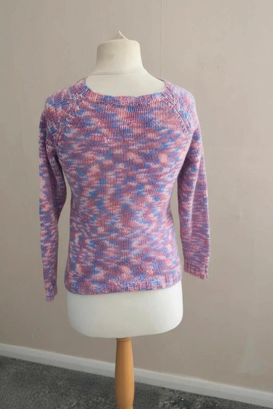Hand Knitted Multi-Colour Pink, Purple & Blue Marl Jumper One Size
