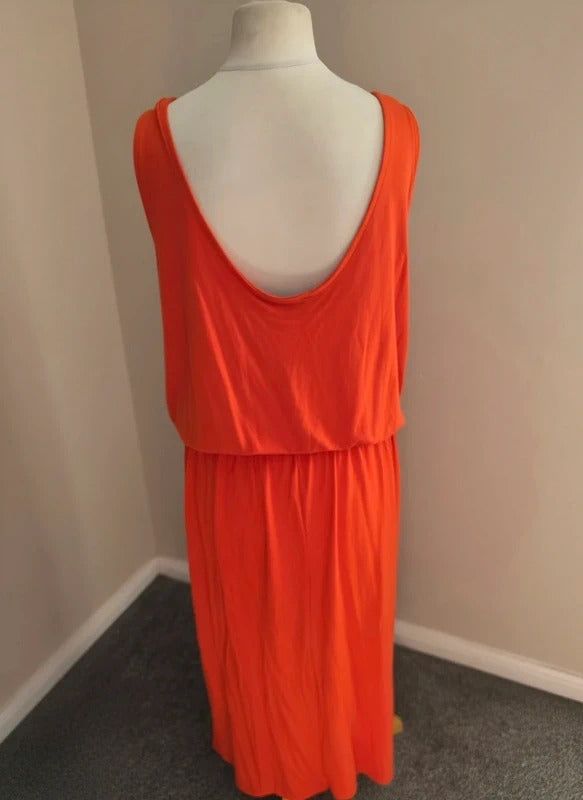 Primark Vibrant Orange Knot-Front Sleeveless Midi Dress Size 20