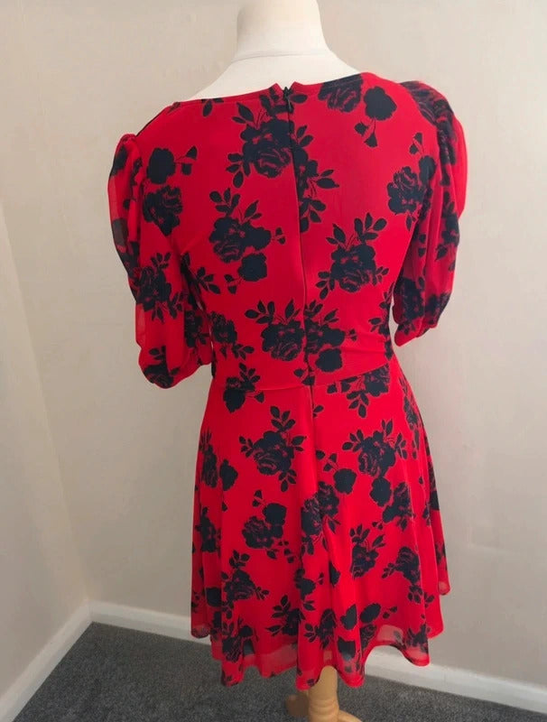 Collusion Red & Black Floral Ruched Mini Dress Size 12