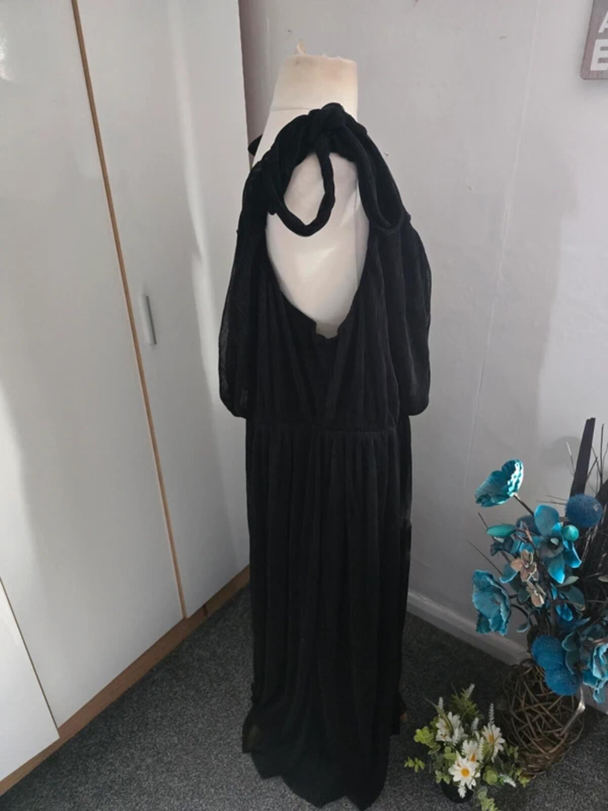 Next Black Sleeveless Shoulder-Tie Ribbed Maxi Dress Size 26