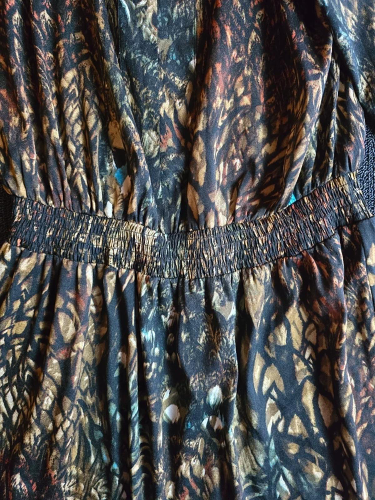 Laura Ashley Black Brown Blue Patterned Dress UK Size 14 Elasticated Waist