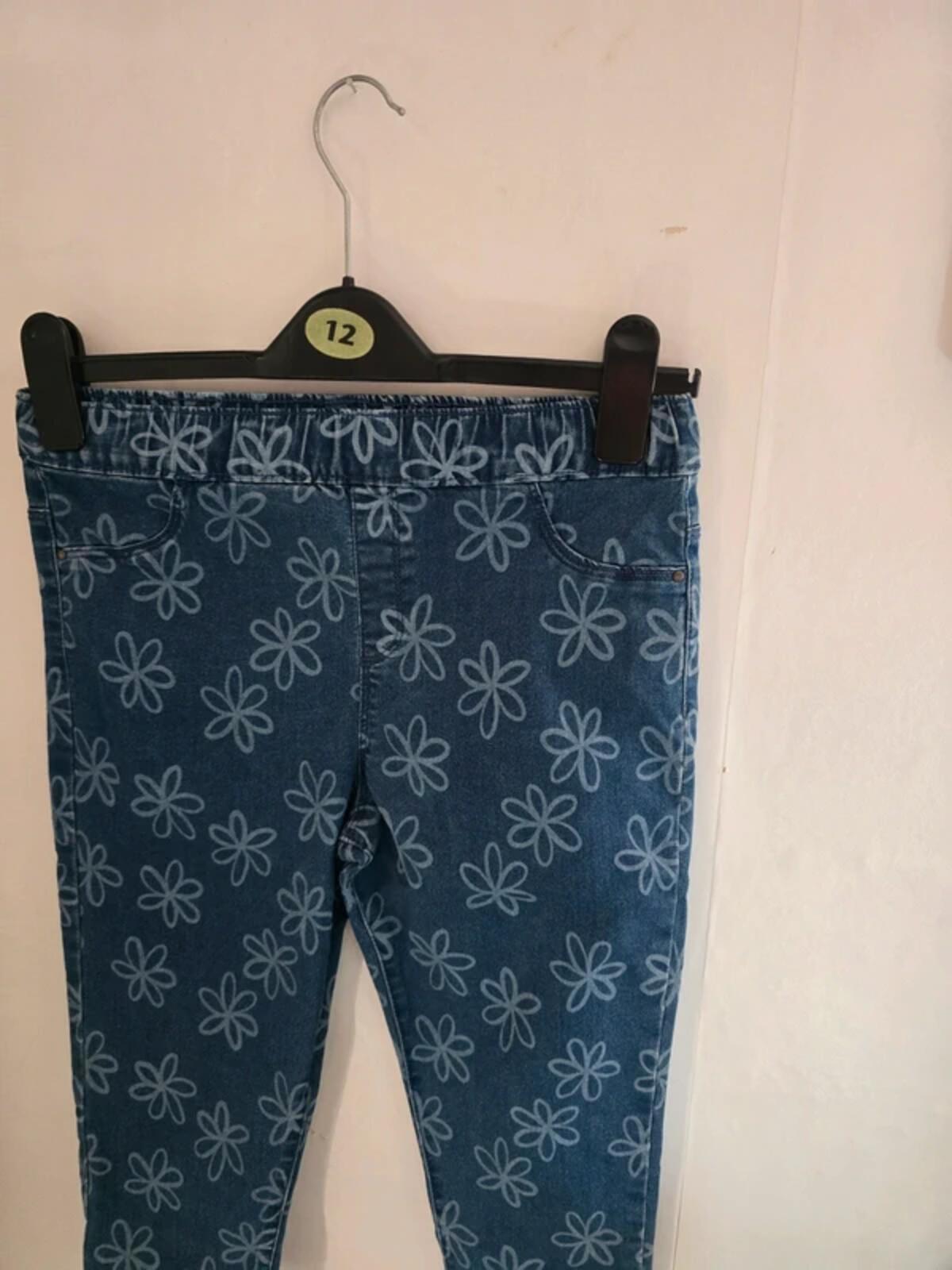F&F Girls Blue Floral Cropped Jeans Size Age 13-14 Years