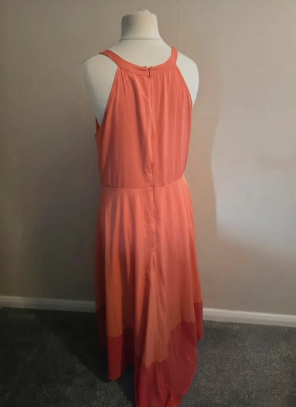 Matalan Coral Orange Gem Strap Pleated Lined Flared Maxi Dress Size 16