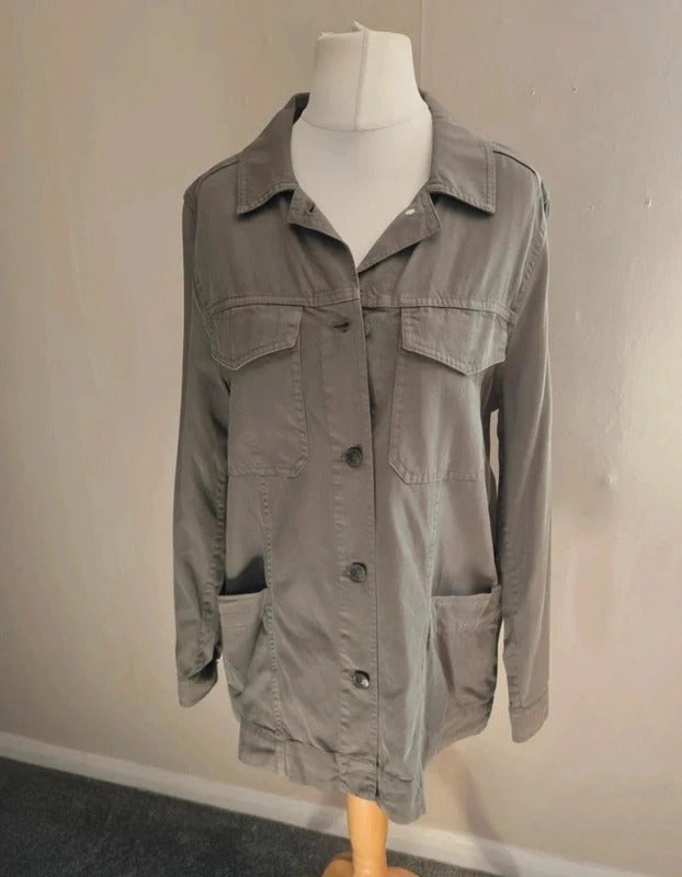FatFace Khaki Green Lyocell Cotton Shacket Jacket  L Size 14-16