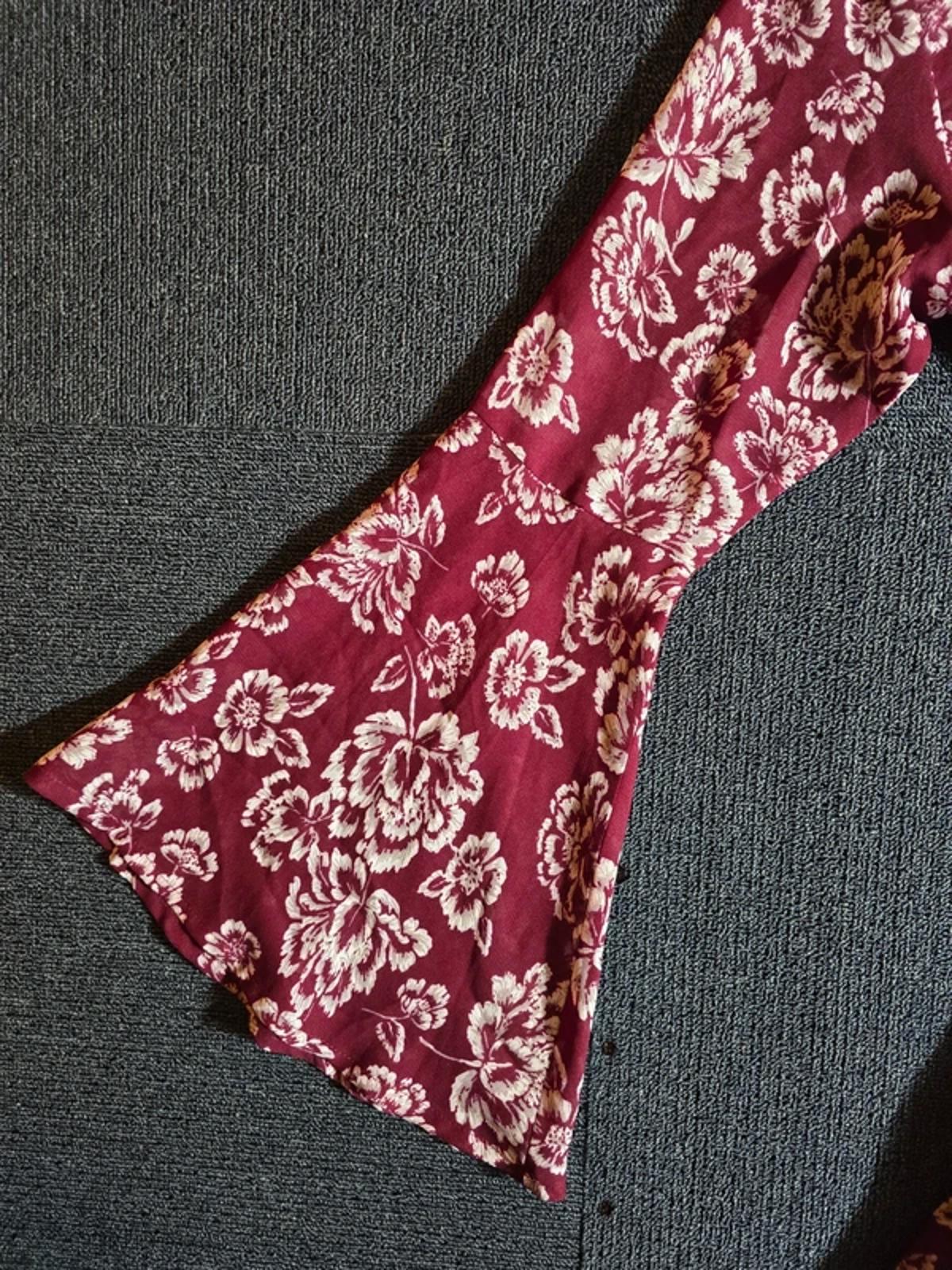 Brave Soul Burgundy Floral Boho Dress UK Size 10/12 Belted Flared Sleeves