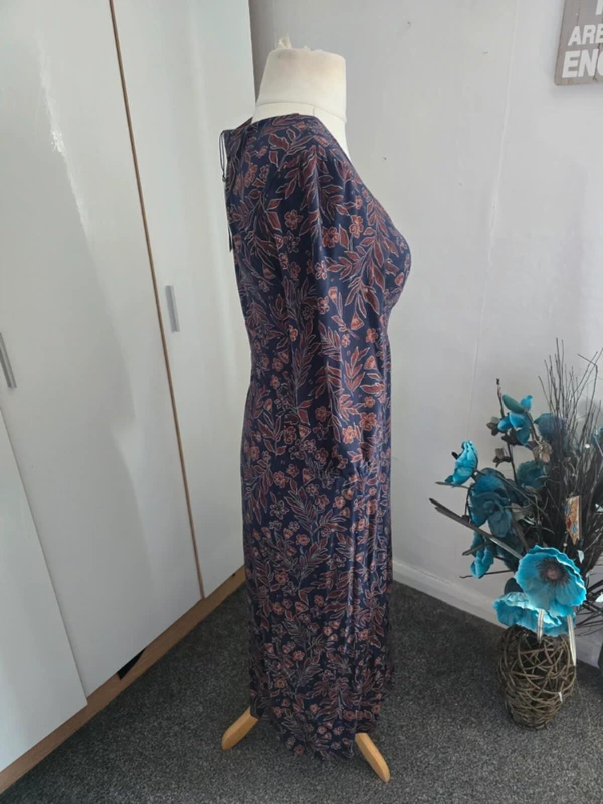 NWT Seasalt Cornwall Navy & Brown Floral Midi Dress Size 10
