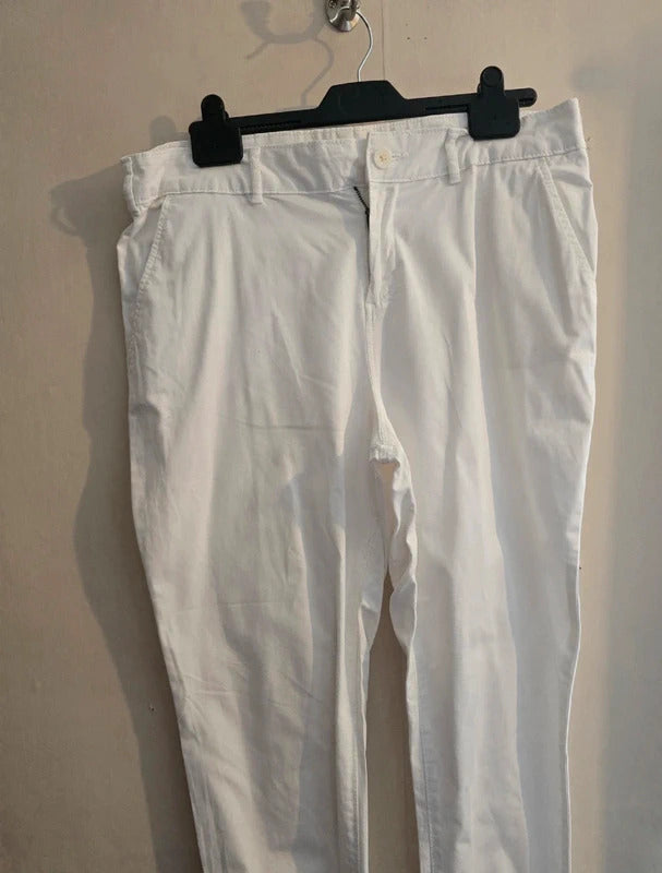 Tu White High Waisted Cotton Slim Leg Chino Trousers Jeans Size UK 14